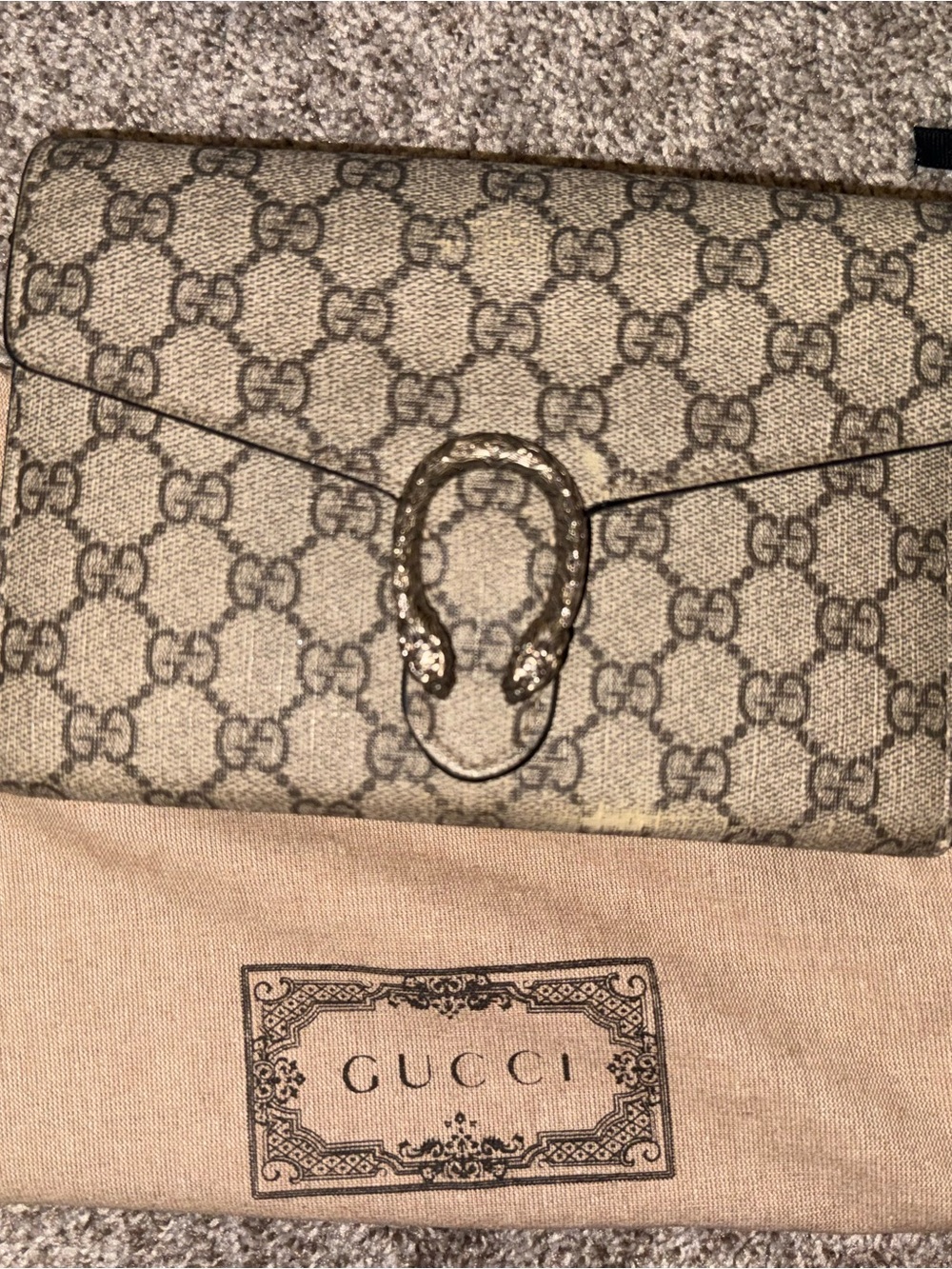 Gucci Beige GG Supreme Dionysus Wallet on Chain Bag with Silver-Tone Hardware